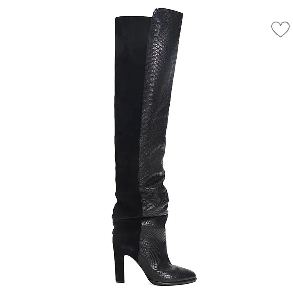 NWT$2995 Givenchy Black Mayfair Suede Snakeskin Leather High Knee Boots Sz 36, 6